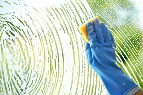 Cleaner treating a fabric armchair during upholstery cleaning